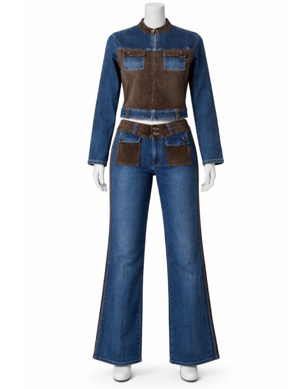 East of LA Denim and Brown Two-Piece Cowgirl Set size 13/14